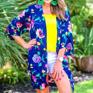 THE JACKIE BLUE  FLORAL PRINT KIMONO
